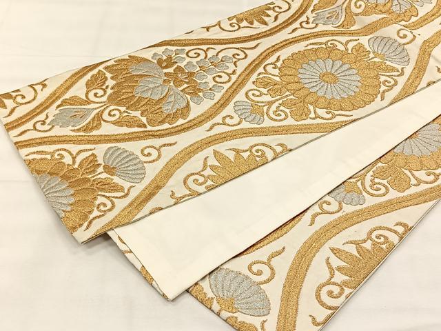 平和屋着物◎全通柄袋帯 立涌菊桐文 金銀糸 正絹 逸品 CABH7220yk