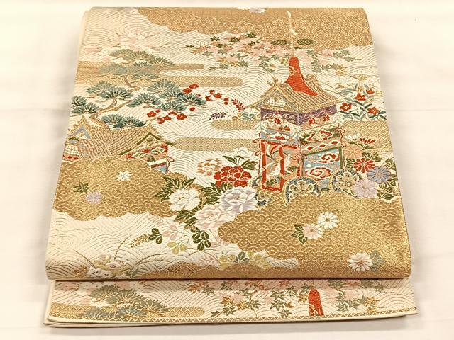 平和屋着物◎六通柄袋帯 唐織 古都祭礼鉾 金糸 正絹 逸品 CABH7225yk