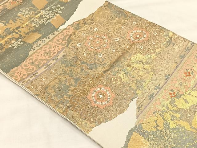 平和屋着物◎服部織物謹製 六通柄袋帯 こはく錦 手工芸 正倉院花唐草文 金糸 正絹 逸品 CABH7228yk