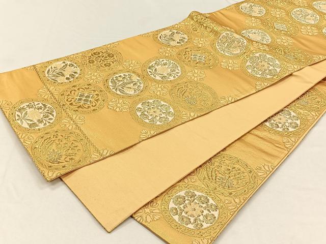 平和屋着物◎六通柄袋帯 草花丸文 金銀糸 正絹 逸品 未使用 CABH7233yk