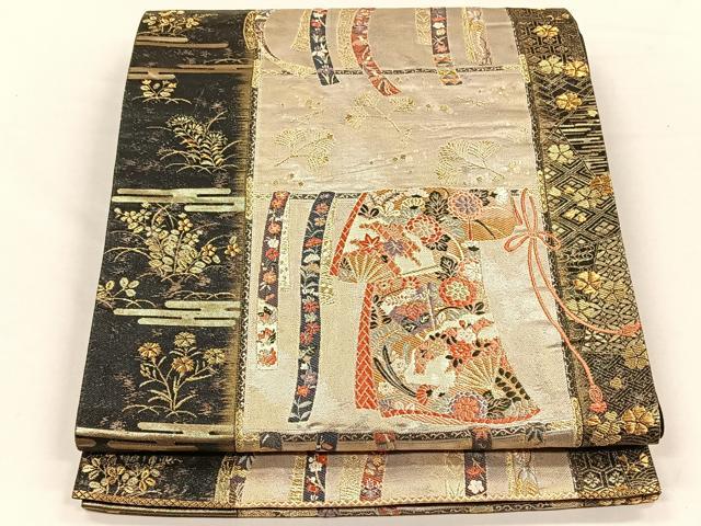 平和屋着物◎六通柄袋帯 唐織 誰ヶ袖好日 金糸 正絹 逸品 CABH7236yk
