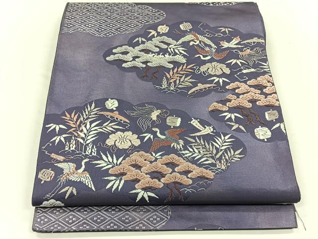 平和屋着物◎六通柄袋帯 唐織 雲取り飛鶴草花文 正絹 逸品 CABH7240yk
