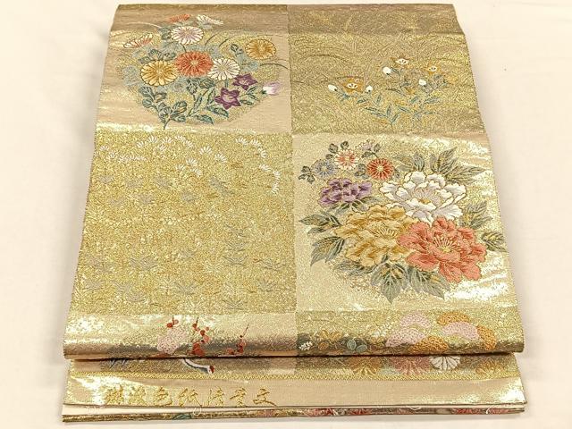 平和屋着物◎六通柄袋帯 唐織 琳派色紙清薫文 金糸 正絹 逸品 CABH7241yk
