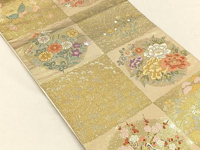平和屋着物◎六通柄袋帯 唐織 琳派色紙清薫文 金糸 正絹 逸品 CABH7241yk