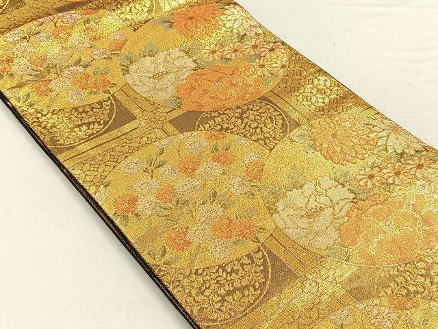 平和屋着物◎伝統工芸士 平田藤三郎 佐賀錦 六通柄袋帯 草花丸文 金糸 正絹 逸品 CABH7246yk