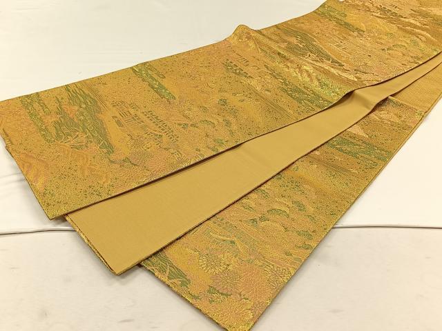 平和屋着物◎六通柄袋帯 風景草花文 金糸 正絹 逸品 未使用 CABH7249yk