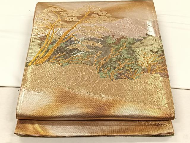 平和屋着物◎六通柄袋帯 遠山草木文 金糸 正絹 逸品 CABH7250yk