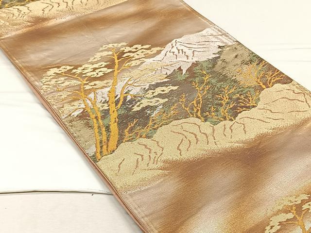 平和屋着物◎六通柄袋帯 遠山草木文 金糸 正絹 逸品 CABH7250yk