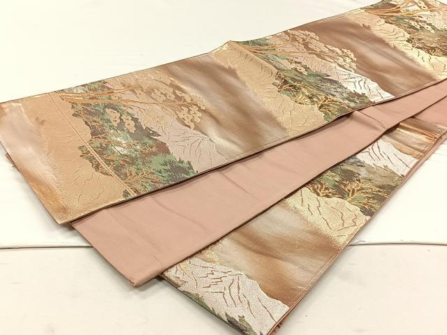平和屋着物◎六通柄袋帯 遠山草木文 金糸 正絹 逸品 CABH7250yk