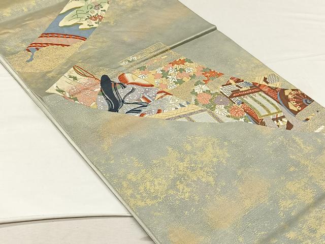 平和屋着物◎六通柄袋帯 短冊人物草花文 彩瀞箔 正絹 逸品 CABH7256yk