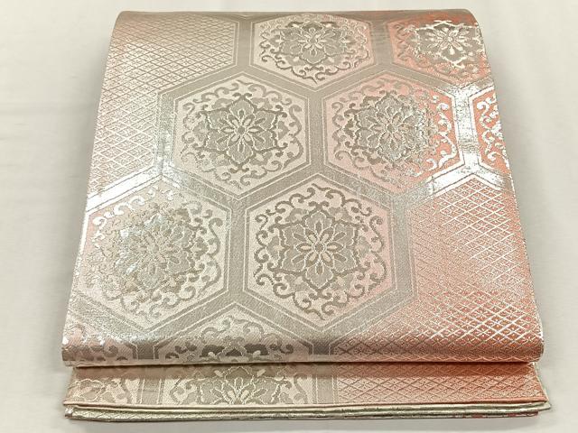 平和屋着物◎両面 全通柄袋帯 亀甲花文 銀糸 正絹 逸品 CABH7264yk