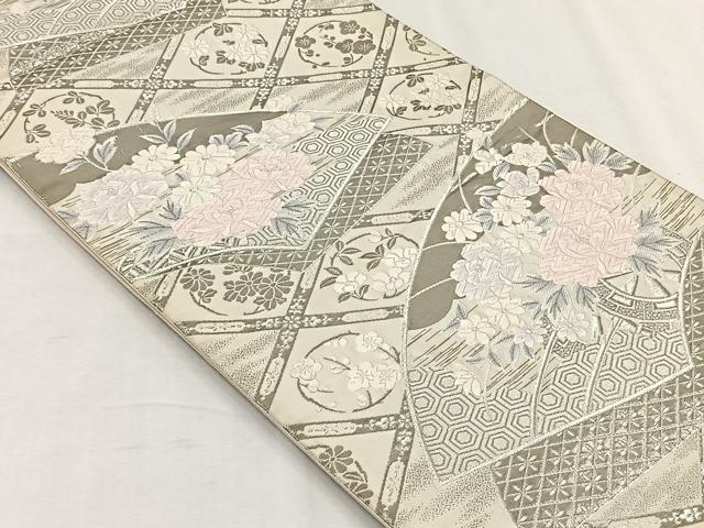 平和屋着物◎六通柄袋帯 唐織 地紙花車文 プラチナ箔 やまとオリジナル 正絹 逸品 CABH7267yk