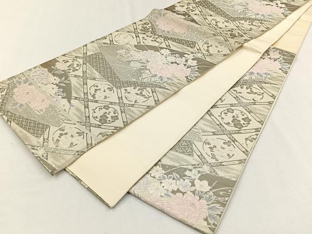 平和屋着物◎六通柄袋帯 唐織 地紙花車文 プラチナ箔 やまとオリジナル 正絹 逸品 CABH7267yk
