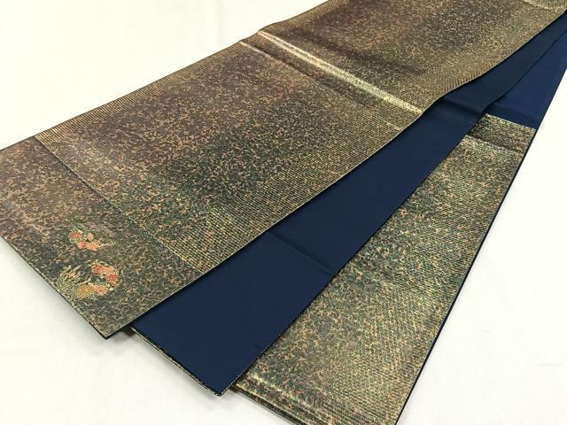 平和屋着物◎六通柄袋帯 霞文 ワンポイント 草花丸文 金糸 正絹 逸品 未使用 CABH7269yk