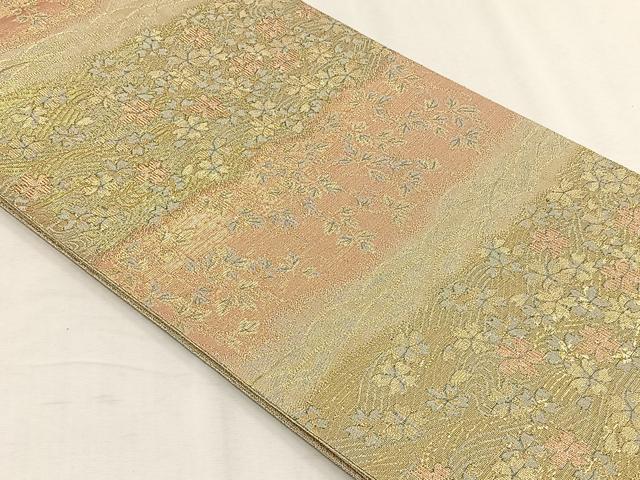 平和屋着物◎六通柄袋帯 流水花文 金糸 正絹 逸品 CABH7271yk