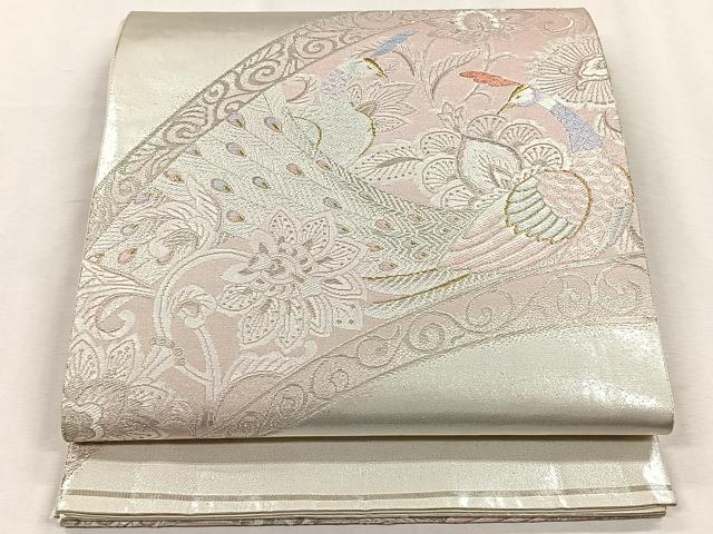 平和屋着物◎六通柄袋帯 孔雀更紗花唐草文 金銀糸 正絹 逸品 未使用 CABH7312yk