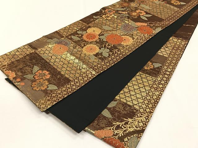 平和屋着物◎六通柄袋帯 籠目舞花文 金糸 正絹 逸品 CABH7317yk