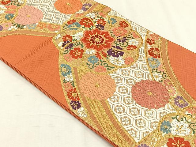 平和屋着物◎六通柄袋帯 唐織 花唐草文 正絹 逸品 CABH7319yk