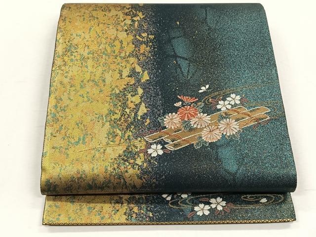 平和屋着物◎太鼓柄袋帯 花筏文 金糸 正絹 逸品 未使用 CABH7329yk
