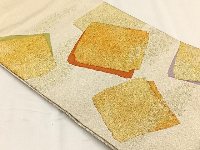 平和屋着物◎太鼓柄袋帯 綴れ 色紙重ね文 金糸 正絹 逸品 未使用 CABH7331yk