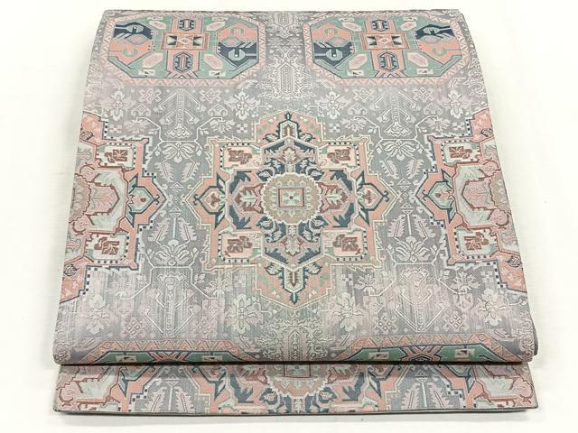 平和屋着物◎六通柄袋帯 幾何学花文 正絹 逸品 CABH7334yk