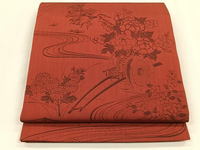 平和屋着物◎六通柄 本袋帯 松竹梅 花車文 正絹 逸品 未使用 CABH7339yk