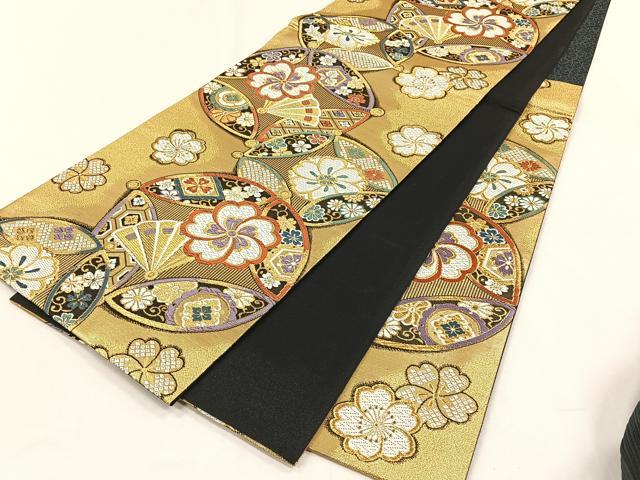 平和屋着物◎六通柄袋帯 唐織 檜扇花文 金糸 正絹 逸品 CABH7341yk