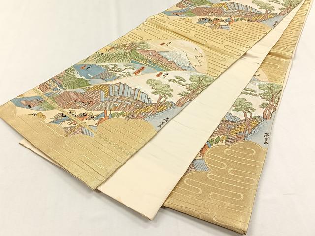 平和屋着物◎六通柄袋帯 廣重 五拾三次 金糸 正絹 逸品 CABH7350yk