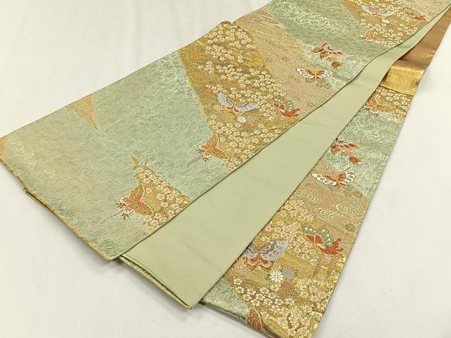 平和屋着物◎六通柄袋帯 花蝶文 金糸 正絹 逸品 CABH7363yk