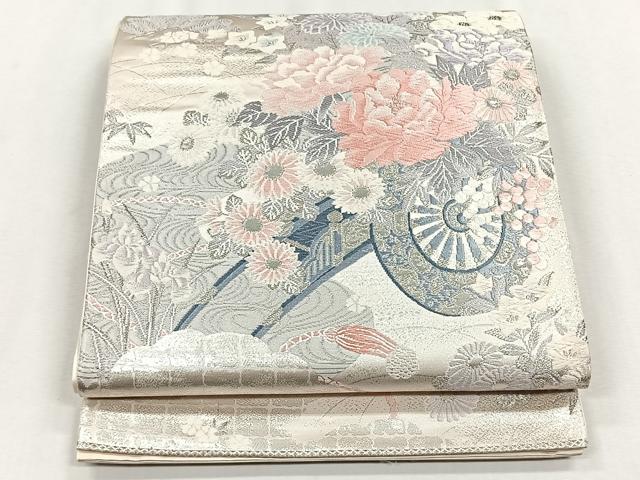 平和屋着物◎六通柄袋帯 唐織 花車文 銀糸 正絹 逸品 CABH7364yk
