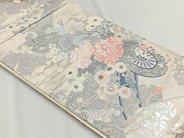 平和屋着物◎六通柄袋帯 唐織 花車文 銀糸 正絹 逸品 CABH7364yk