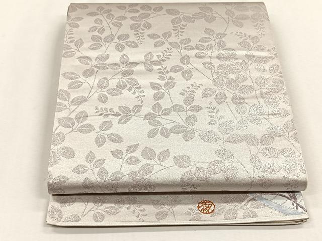 平和屋着物◎全通柄袋帯 作家物 枝葉文 銀糸 正絹 逸品 CABH7365yk