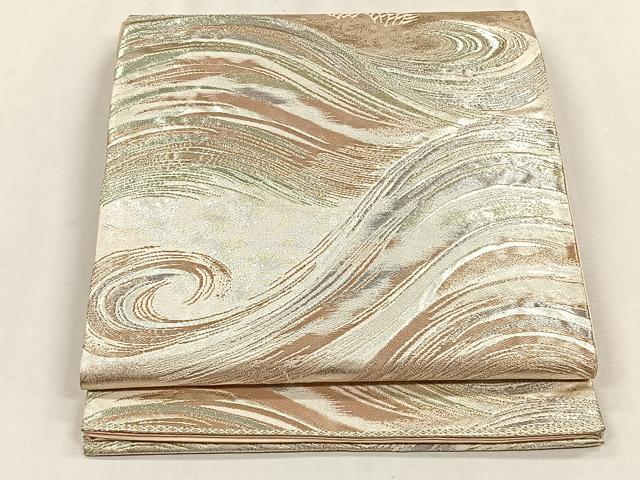 平和屋着物◎六通柄袋帯 流水文 銀糸 正絹 逸品 CABH7369yk