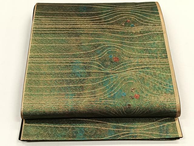 平和屋着物◎六通柄袋帯 纐都 よろけ縞 金糸 正絹 逸品 CABH7374yk
