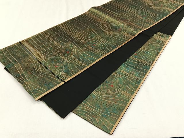 平和屋着物◎六通柄袋帯 纐都 よろけ縞 金糸 正絹 逸品 CABH7374yk