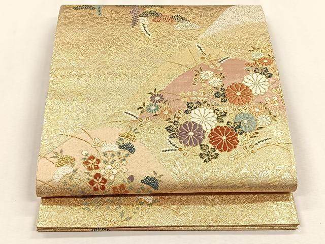 平和屋着物◎六通柄袋帯 唐織 遠山草花文 金銀糸 鈴乃屋扱い 正絹 逸品 CABH7385yk