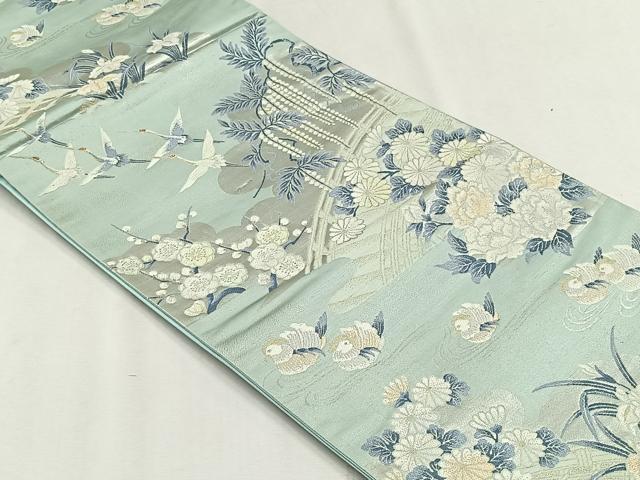 平和屋着物◎西陣 永井織物謹製 六通柄袋帯 渡り橋鴛鴦花文 金銀糸 証紙付き 正絹 逸品 CABH7389yk