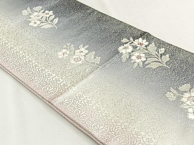 平和屋着物◎両面 全通柄袋帯 枝花文 銀糸 やまとオリジナル 正絹 逸品 CABH7392yk