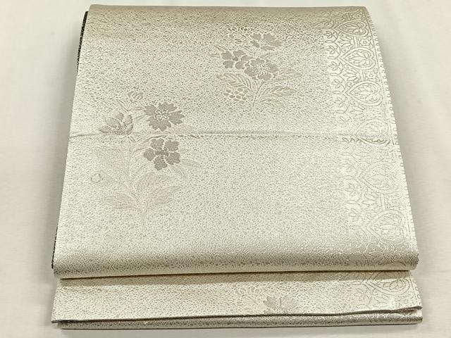 平和屋着物◎両面 全通柄袋帯 枝花文 銀糸 やまとオリジナル 正絹 逸品 CABH7392yk