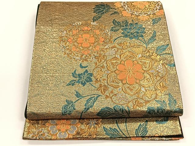 平和屋着物◎六通柄袋帯 祥宝 華文小花地紋 金銀糸 正絹 逸品 CABH7393yk