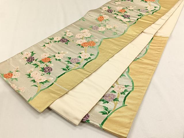 平和屋着物◎六通柄袋帯 枝花文 金銀糸 正絹 逸品 CABH7398yk