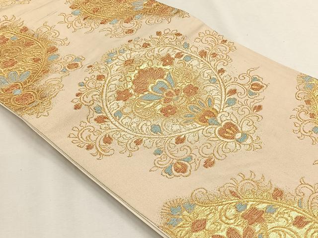 平和屋着物◎六通柄袋帯 更紗花唐草文 金糸 正絹 逸品 CABH7401yk