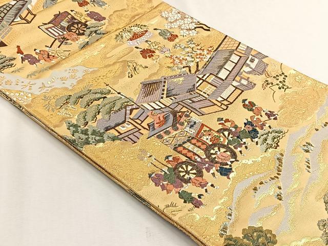 平和屋着物◎西陣 やまひで謹製 全通柄袋帯 唐織 洛中御所雅遊文 金糸 証紙付き 正絹 逸品 未使用 CABH7412yk