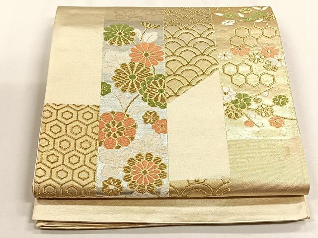 平和屋着物◎西陣 六通柄袋帯 唐織 短冊舞花文 金銀糸 正絹 逸品 CABH7415yk