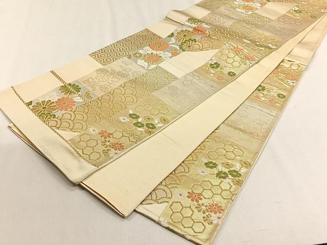 平和屋着物◎西陣 六通柄袋帯 唐織 短冊舞花文 金銀糸 正絹 逸品 CABH7415yk