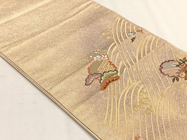 平和屋着物◎六通柄袋帯 雪輪草花文 金糸 正絹 逸品 CABH7418yk