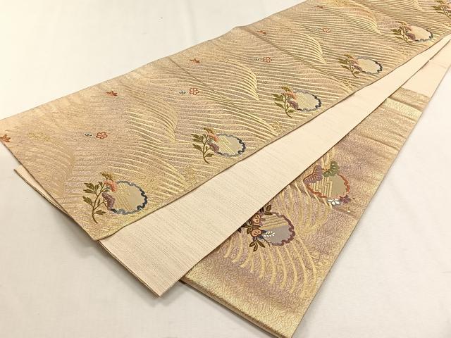平和屋着物◎六通柄袋帯 雪輪草花文 金糸 正絹 逸品 CABH7418yk