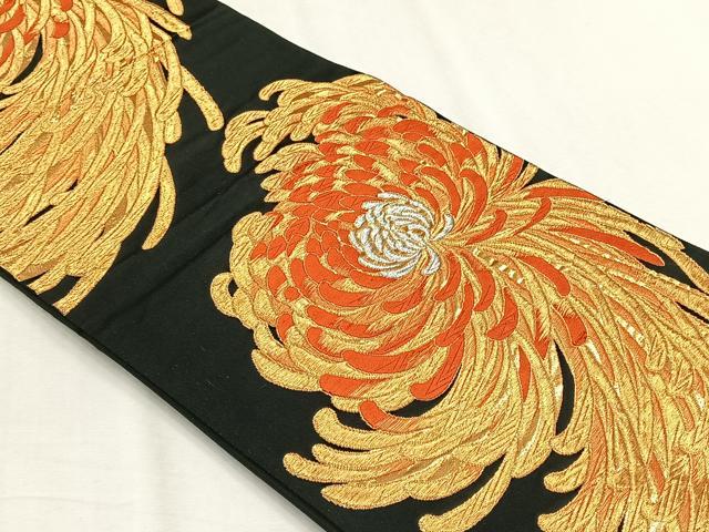 平和屋着物◎六通柄袋帯 乱菊 黒地 金銀糸 正絹 逸品 CABH7421yk