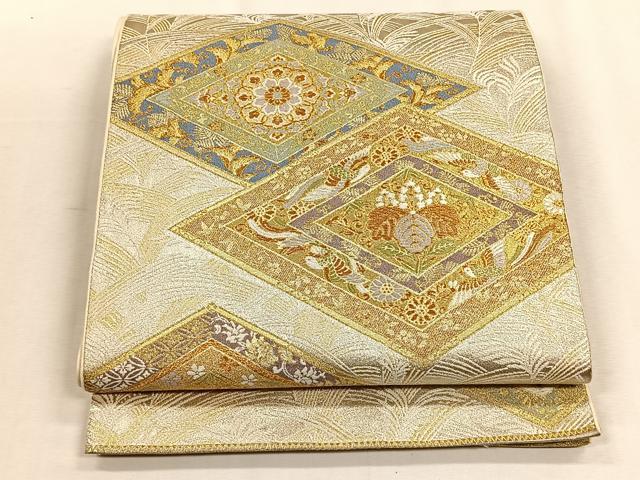 平和屋着物◎六通柄袋帯 唐織 菱鳳凰草花文 金銀糸 正絹 逸品 CABH7422yk