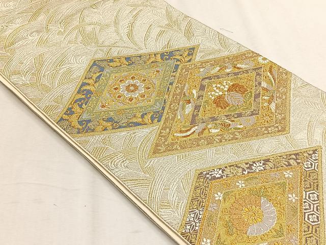 平和屋着物◎六通柄袋帯 唐織 菱鳳凰草花文 金銀糸 正絹 逸品 CABH7422yk